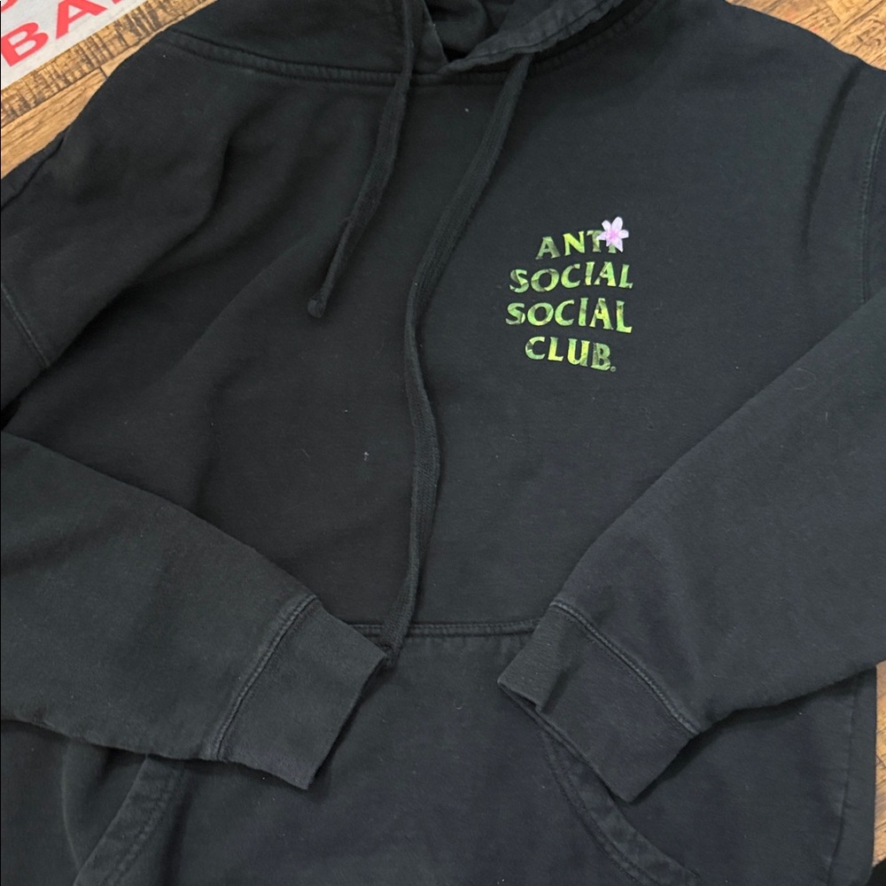 Anti Social Social Club Black Hoodie with Green and Pink Accents - Picture 4 of 7